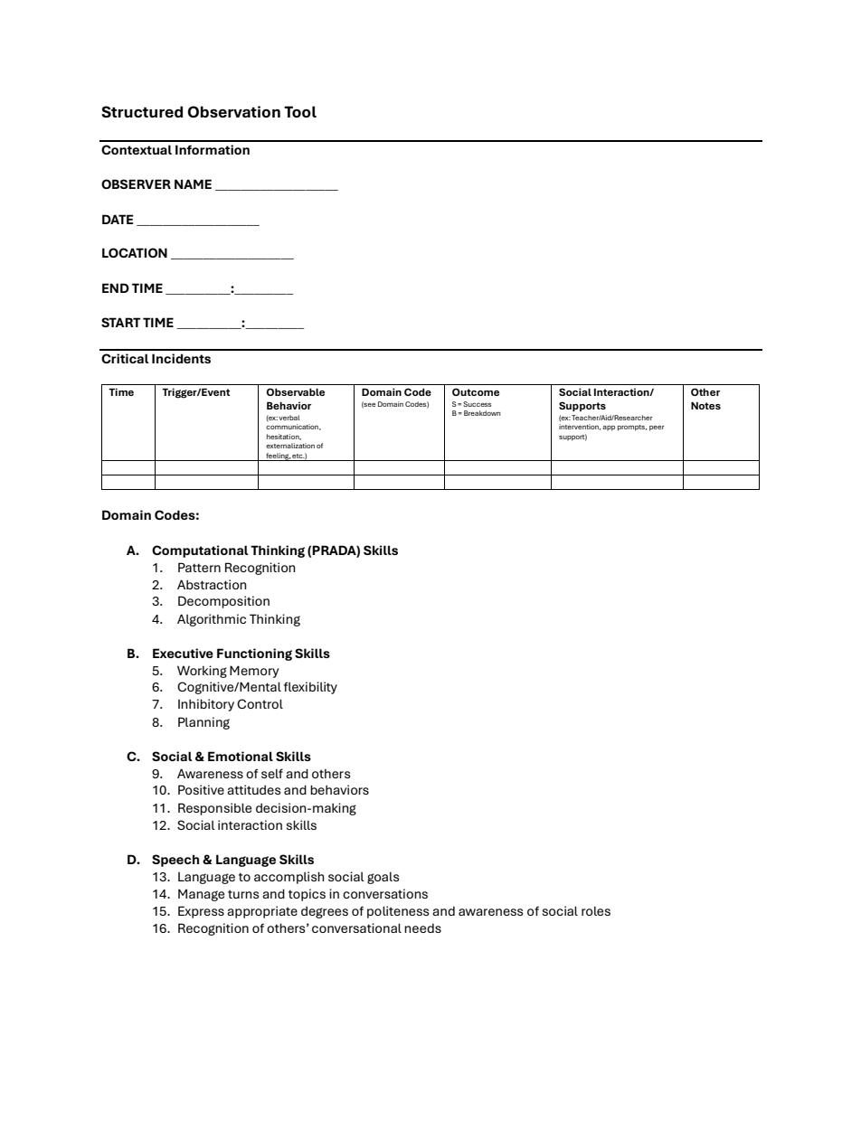 Structured observation tool